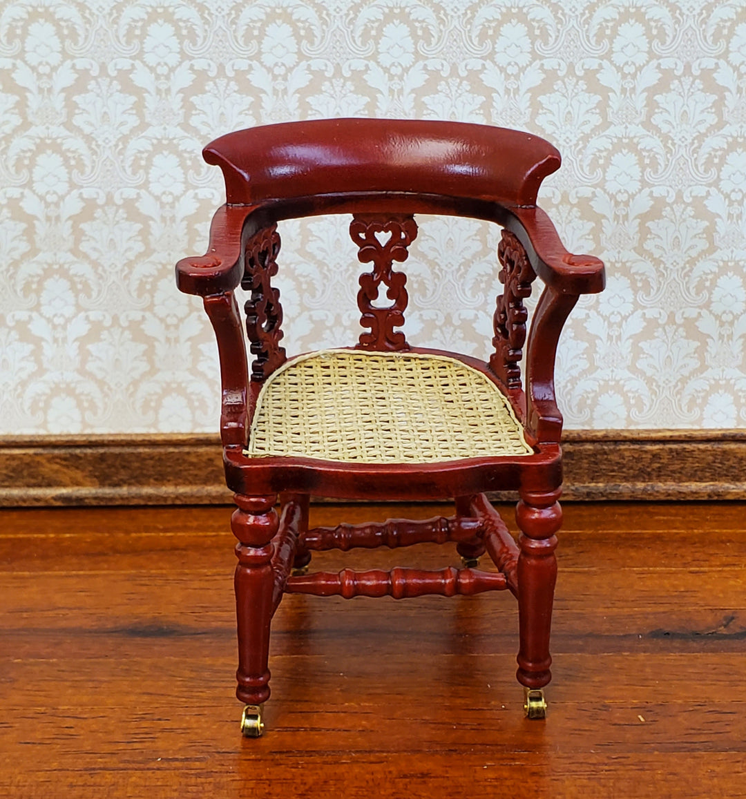 Dollhouse Dicken's Writing Chair Mahogany Finish Cane Seat 1:12 Scale Miniature Furniture