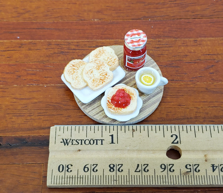Dollhouse Toast Set with Jelly Plates &Tea on Cutting Board 1:12 Scale Miniature Food Kitchen
