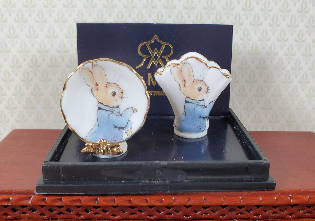 Dollhouse Miniature Peter Rabbit Plate & Vase Reutter Porcelain 1:12 Scale