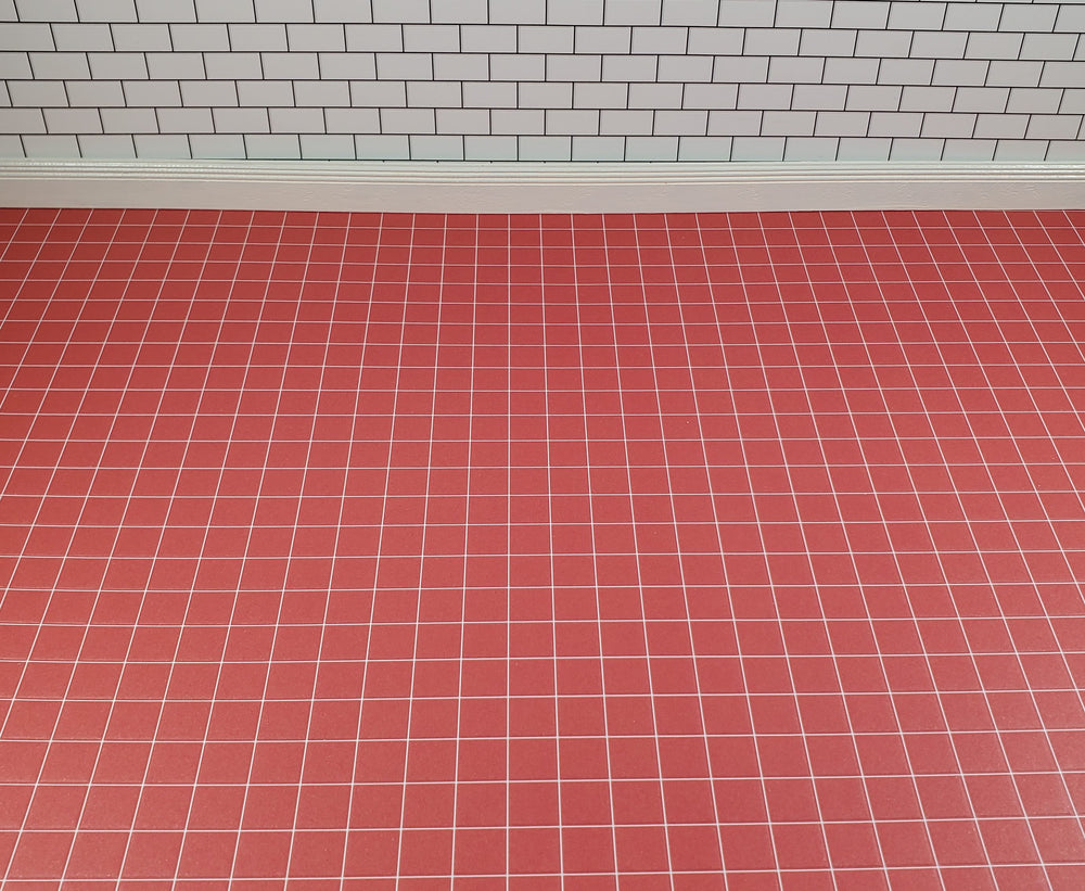 Miniature Quarry Tile Floor Lightly Embossed Faux Flooring Red Card Stock
