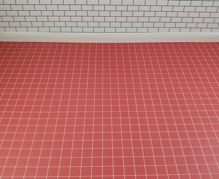 Miniature Quarry Tile Floor Lightly Embossed Faux Flooring Red Card Stock
