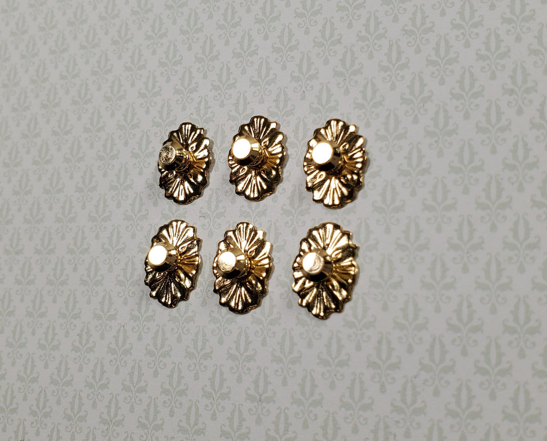 Dollhouse Doorknobs Handles Fancy Gold Brass 6 pcs 1:12 Scale Miniatures