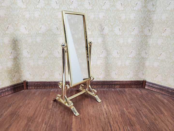 Dollhouse Mirror Full Length Dressing Tilting Gold Metal Frame 1:12 Scale Miniature Accessory