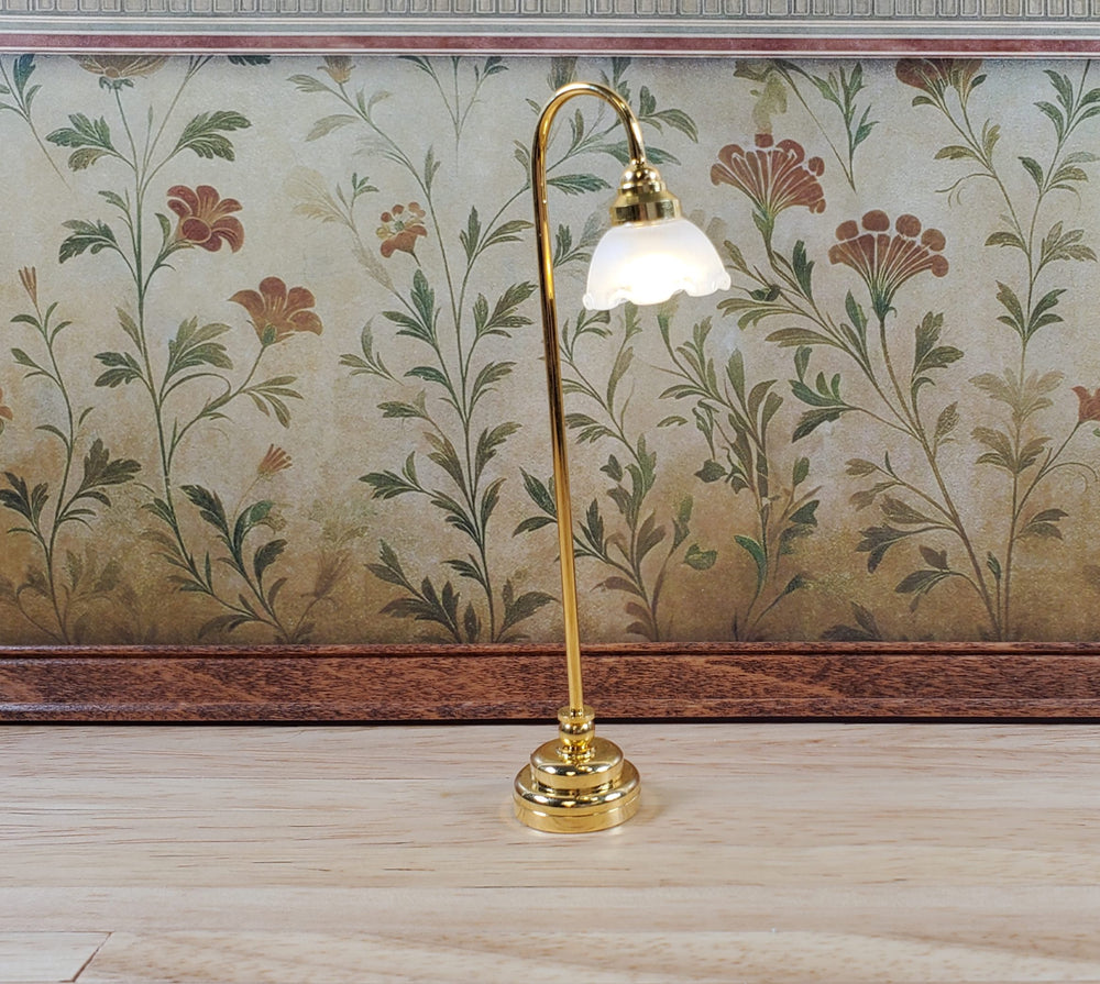 Dollhouse Floor Lamp Battery Light Flower Shade Gold Base 1:12 Scale Miniature