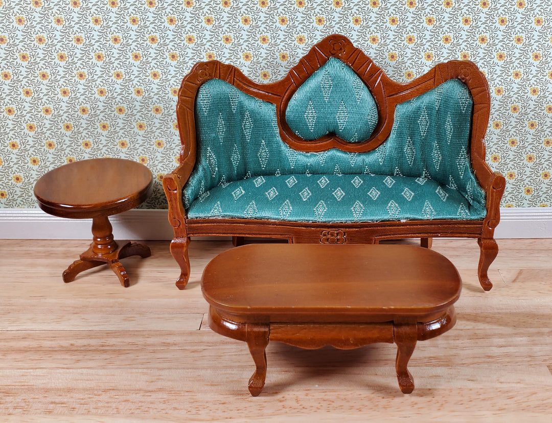 Dollhouse Victorian Living Room Set Green Sofa Chairs Tables 1:12 Scale Furniture