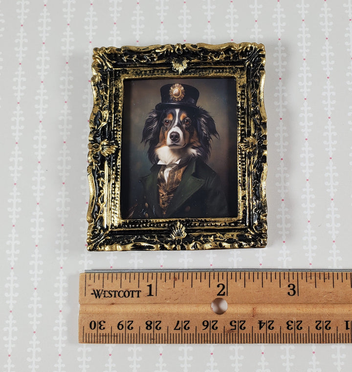 Miniature Victorian Dog Border Collie Portrait Framed Print 1:12 Scale Picture