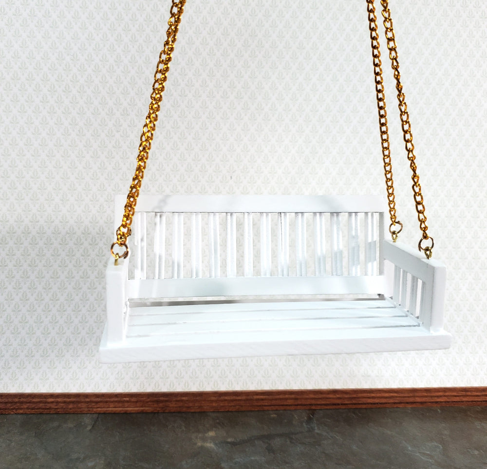 Dollhouse Porch Swing Bench Style White 1:12 Scale Miniature Garden Furniture