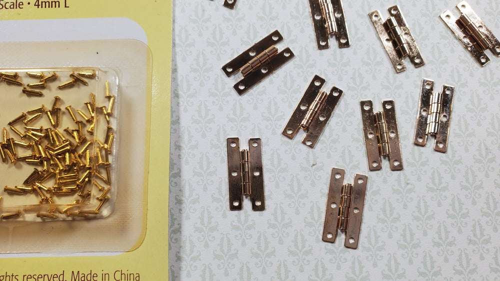 Dollhouse H Hinges Working Brass Gold x12 Gold 1:12 Scale Miniature with Nails