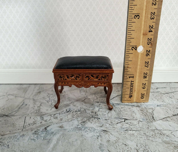 JBM Dollhouse Vanity Stool Bench Wood Faux Leather Seat 1:12 Scale Furniture