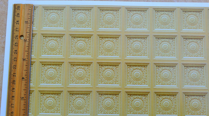 Dollhouse Ceiling Wallpaper (flat) Rosette Tile Gold 1:12 Scale Itsy Bitsy