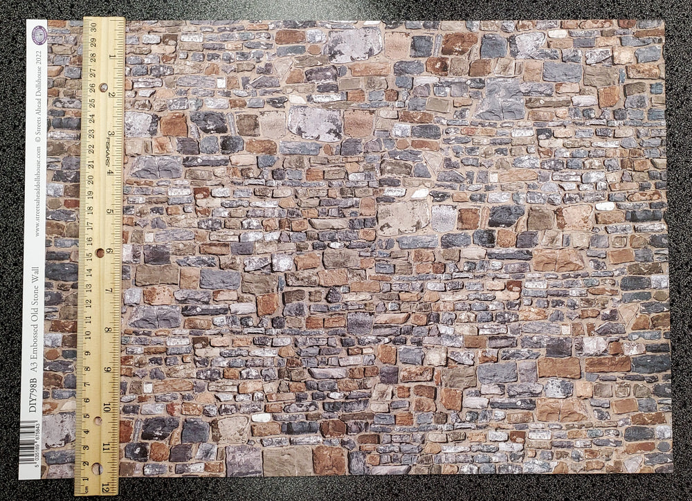 Dollhouse Embossed Old Stone Wall Weathered Aged Card 1:12 Scale Miniature