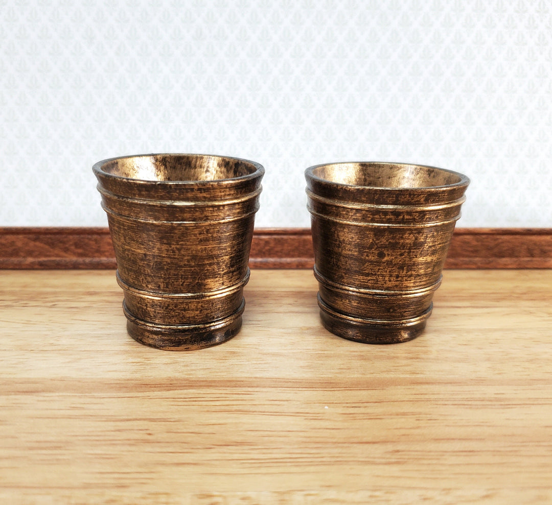 Dollhouse Large Garden Pots Aged Gold Finish Planters x2 1:12 Scale A4094GD by Falcon Miniatures