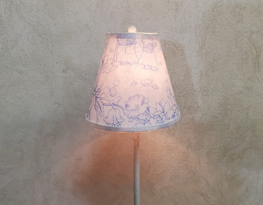Dollhouse Nursery Floor Lamp Blue Shade White Base 12 Volt Wired 1:12