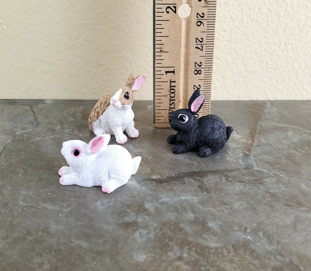 Dollhouse Miniature Bunny Rabbits Set of 3 1:12 Scale Pet Black White Brown