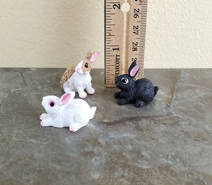 Dollhouse Miniature Bunny Rabbits Set of 3 1:12 Scale Pet Black White Brown