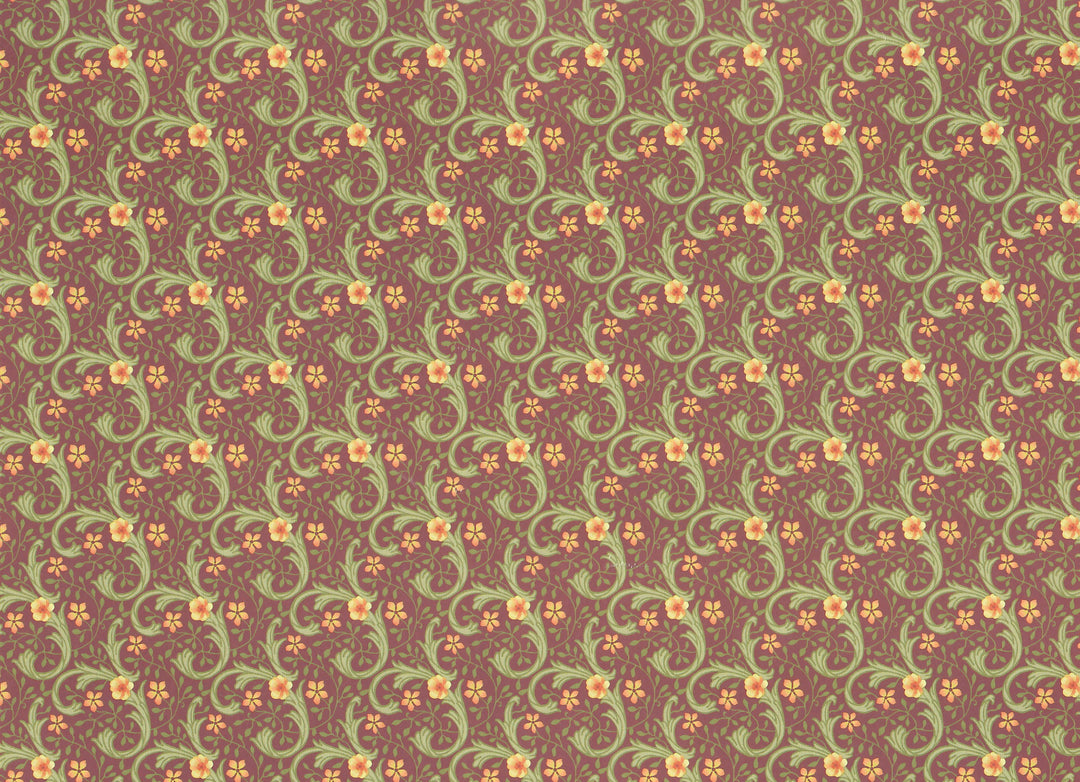 ollhouse Wallpaper Ravenhurtst Brodnax Victorian Maroon and Green 1:12 Scale