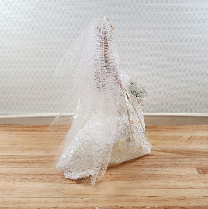 Dollhouse Bride in Wedding Dress Veil Doll Porcelain Female Woman 1:12 Scale