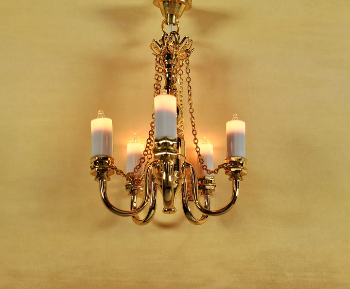 Dollhouse Candle Chandelier Gold 5 Arm 1:12 Scale Miniature 12 Volt with Plug