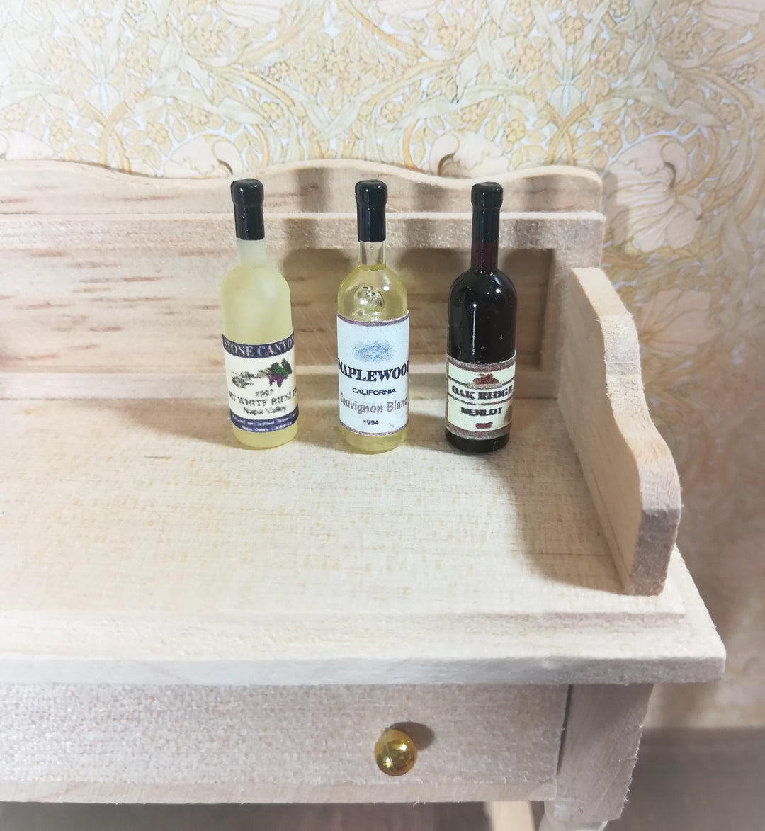 Dollhouse Wine Bottle Set x3 White & Red Merlot 1:12 Scale Miniature