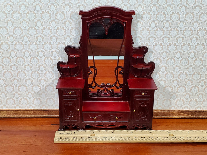 Dollhouse Dressing Table w/ Mirror Art Nouveau Style Mahogany Finish 1:12 Scale