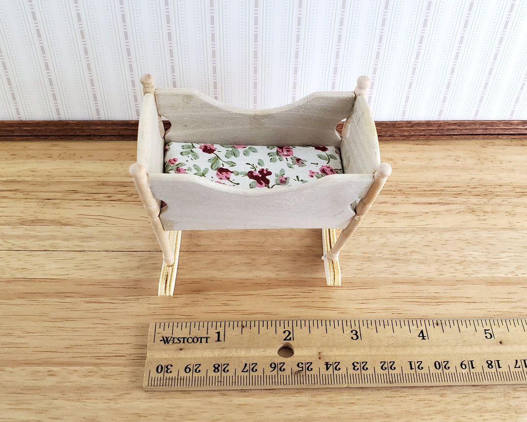 Dollhouse Miniature Cradle Crib for Nursery Wood Rocking 1:12 Scale Nursery Unpainted