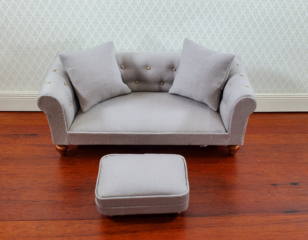 Dollhouse Miniature Footstool Ottoman Gray Fabric 1:12 Scale Miniature Furniture