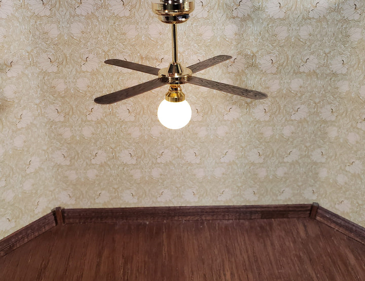 Dollhouse Battery Ceiling Fan Light 4 Blades 1:12 Scale Miniature