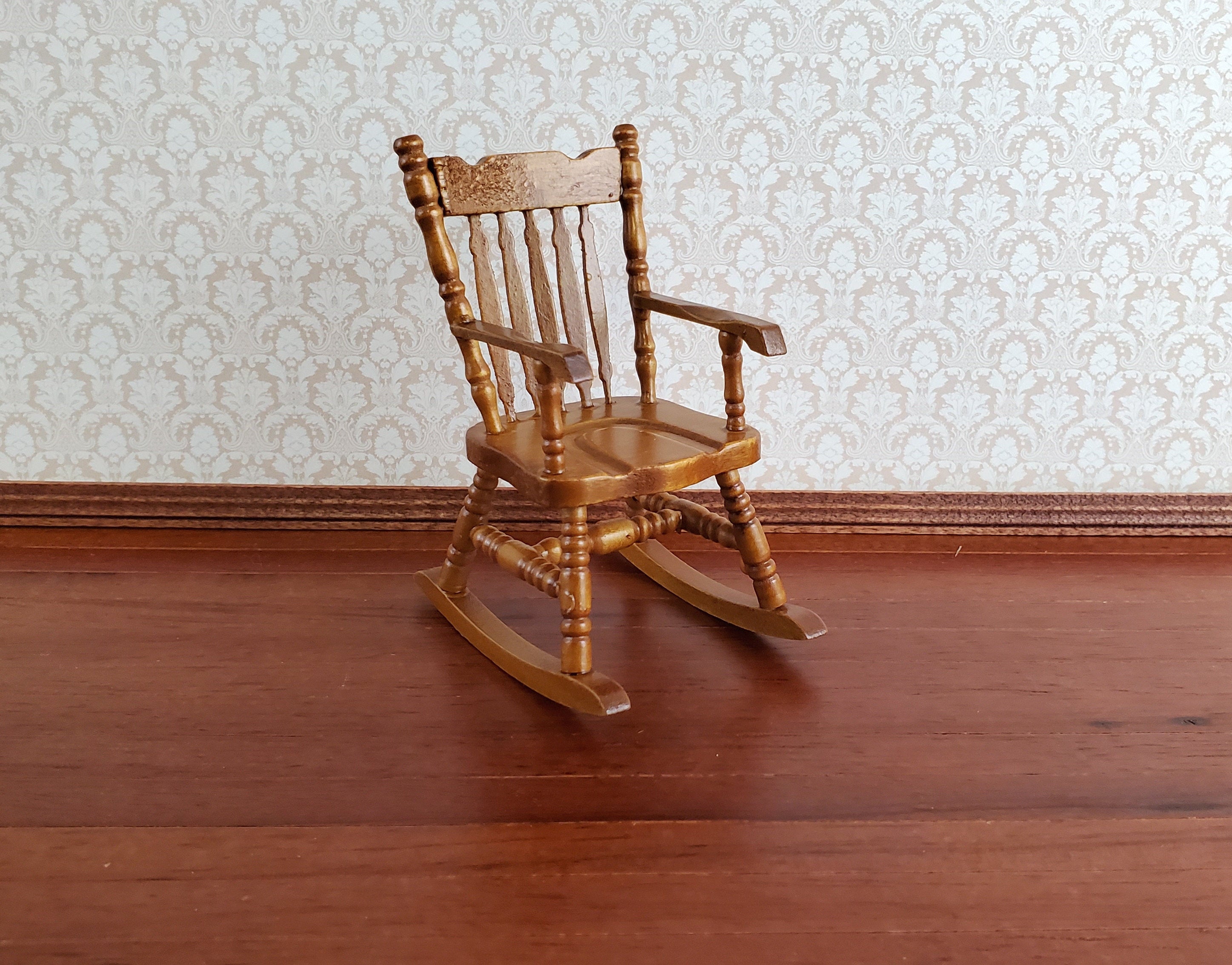 Dollhouse Rocking Chair Walnut Finish Wood 1:12 Scale Miniature Furnit ...