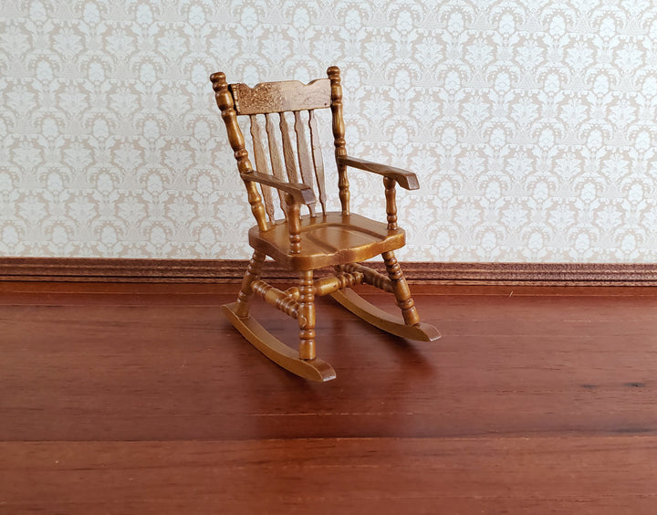 Dollhouse Rocking Chair Walnut Finish Wood 1:12 Scale Miniature Furniture