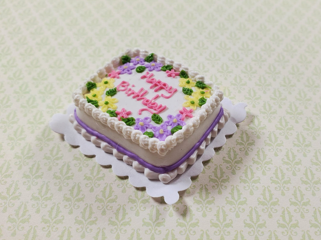 Dollhouse Happy Birthday Sheet Cake Floral 1:12 Scale Miniature Dessert Bakery
