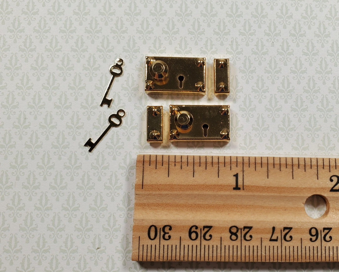 Dollhouse Rim Lock Set Door Knob Strike Plate with Key x2 Gold 1:12 Scale Large