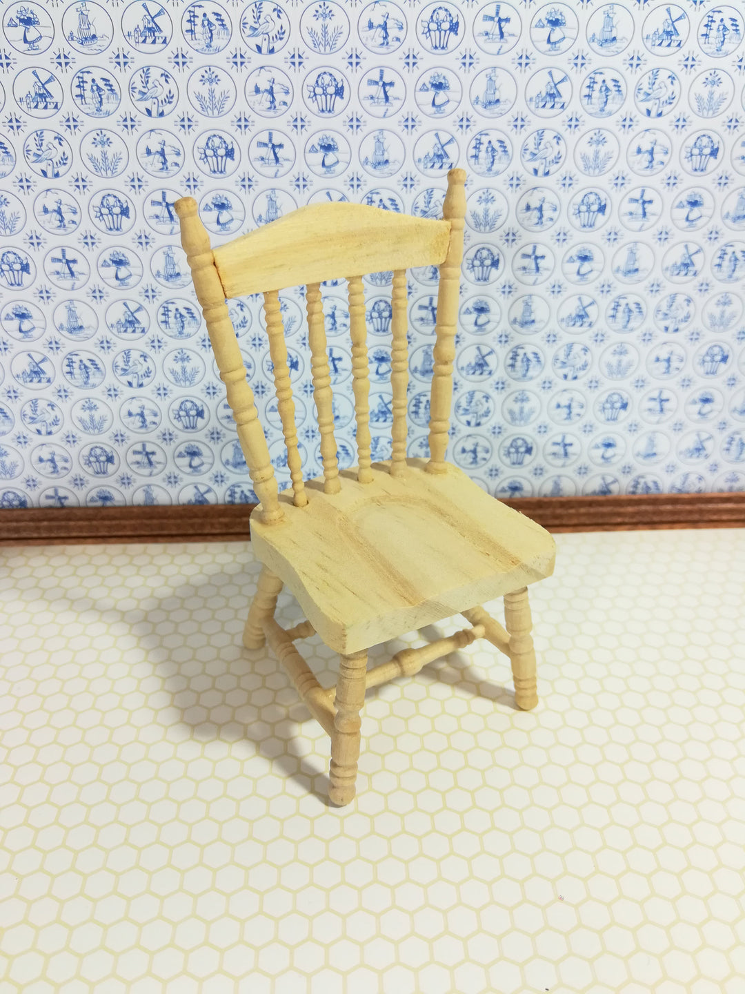 Dollhouse Spindle Back Kitchen Chair Unpainted Wood 1:12 Scale Miniature
