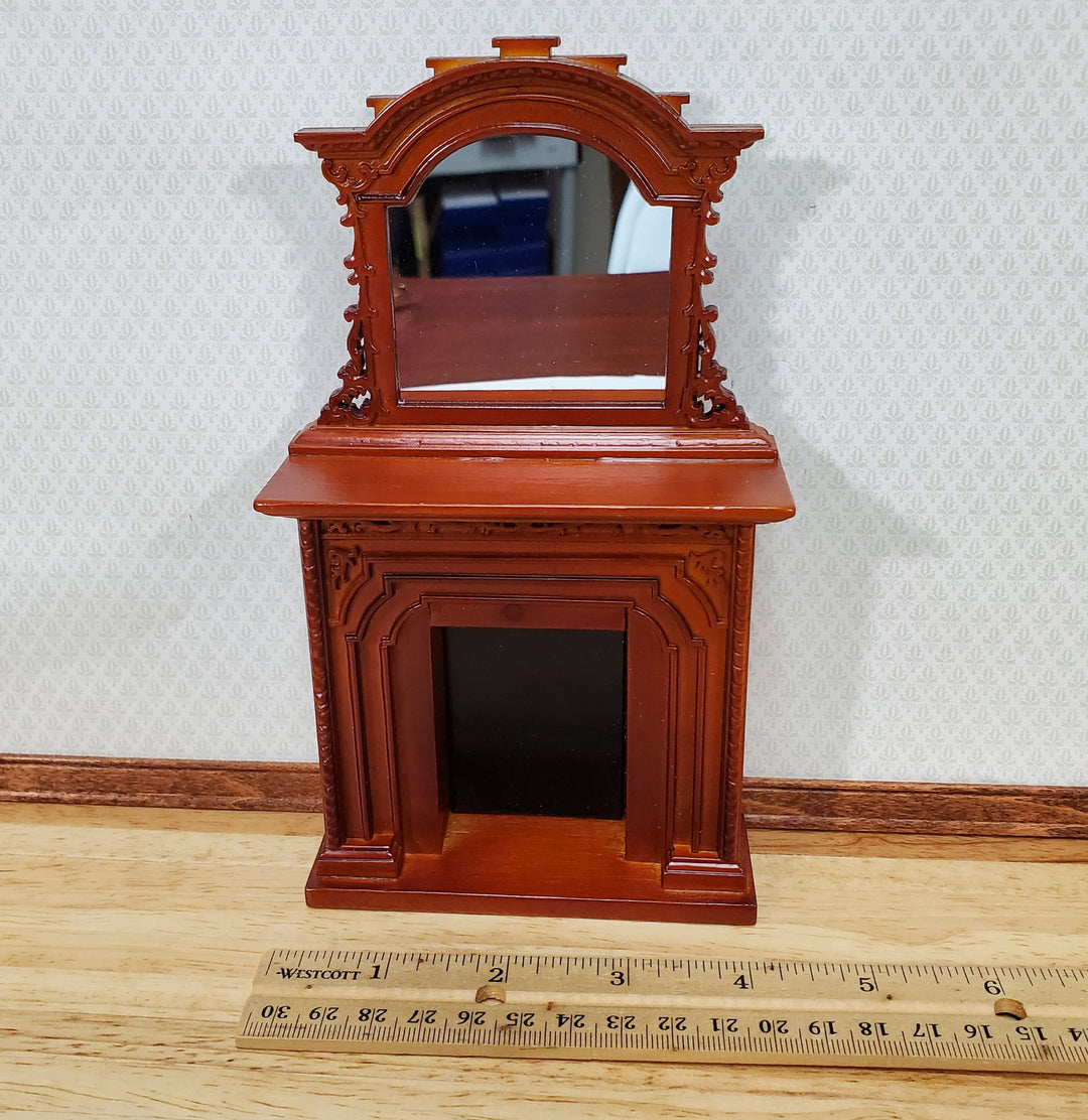 Dollhouse Fireplace Victorian Style w/ Mirror 1:12 Scale Miniature Walnut Finish