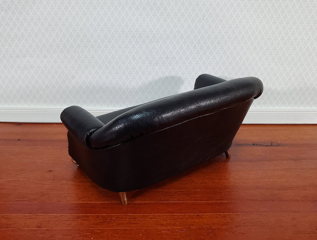 Dollhouse Sofa Black Tufted Faux Leather 1:12 Scale Miniature Furniture by JBM