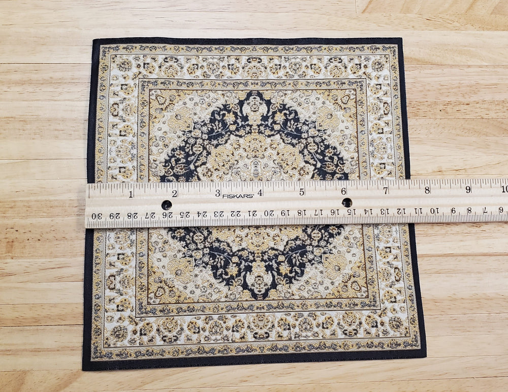 Dollhouse Fabric Rug Square Persian Style Black Gold 1:12 Scale Miniature Carpet
