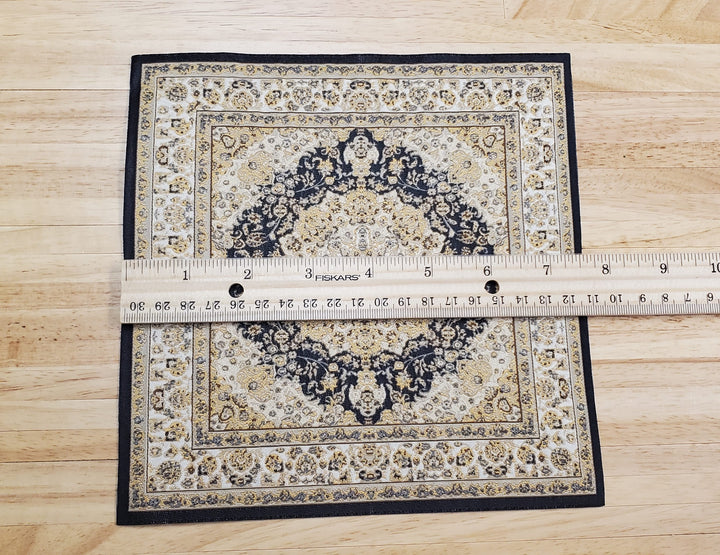 Dollhouse Fabric Rug Square Persian Style Black Gold 1:12 Scale Miniature Carpet