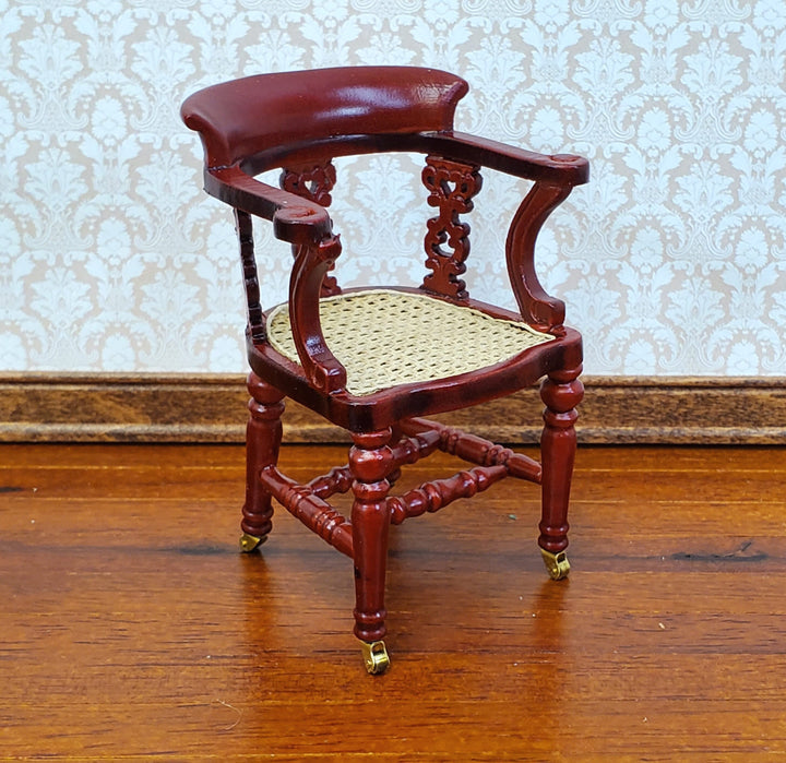 Dollhouse Dicken's Writing Chair Mahogany Finish Cane Seat 1:12 Scale Miniature Furniture