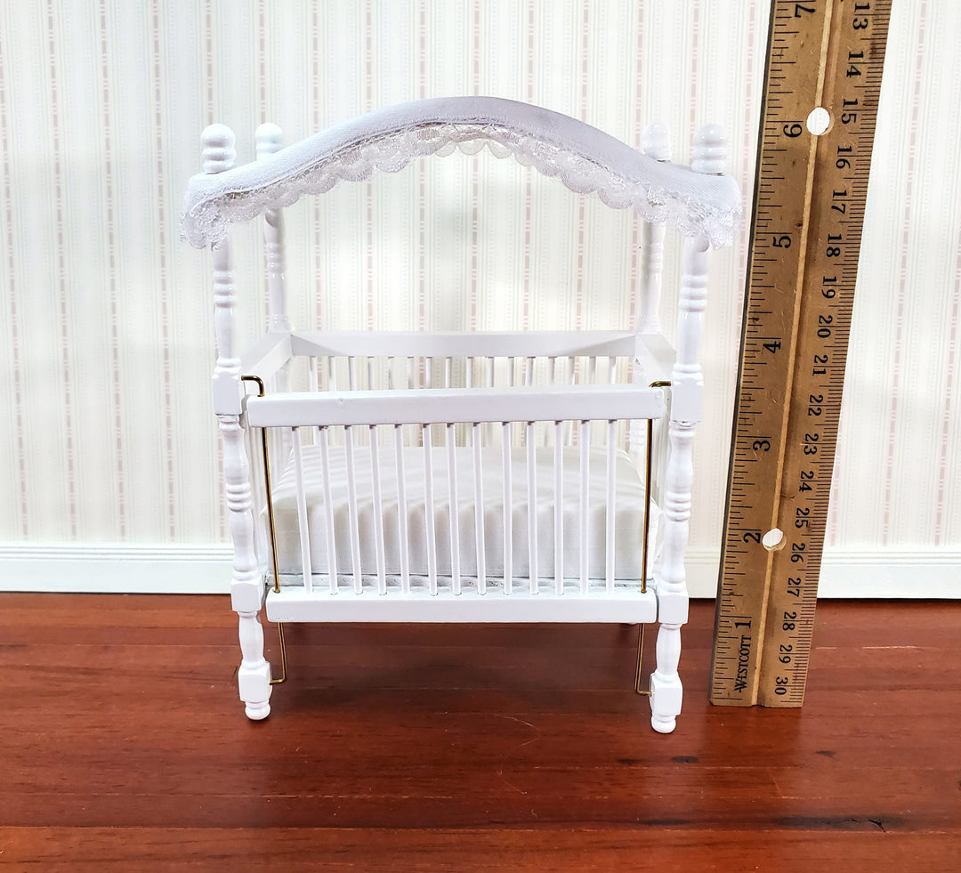 Dollhouse Canopy Crib White Large 1:12 Scale Miniature Nursery Room Furniture