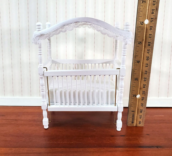 Dollhouse Canopy Crib White Large 1:12 Scale Miniature Nursery Room Furniture