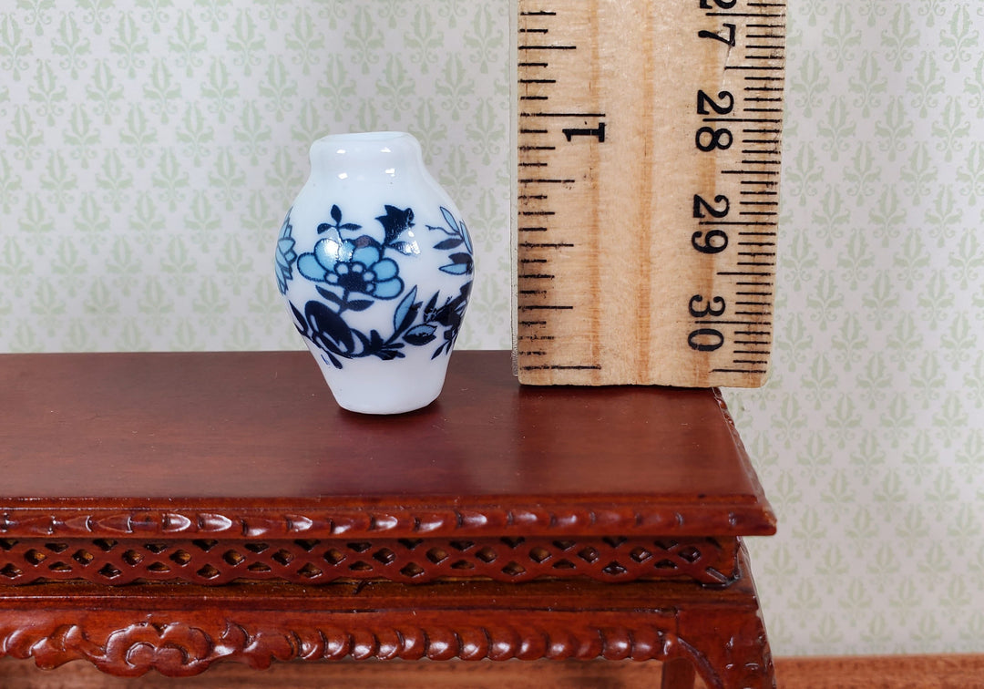 Dollhouse Large Ceramic Vase Blue & White Floral 1:12 Scale Miniature
