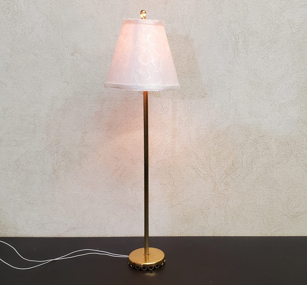 Dollhouse Floor Lamp Embossed White on White Shade 12 Volt Wired 1:12 Miniature