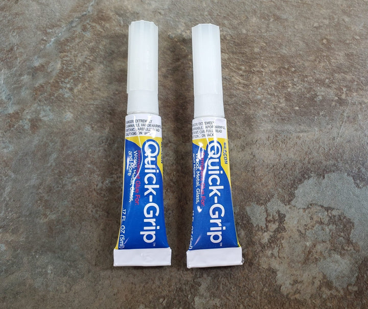 Beacon Quick Grip Permanent Glue 2 Mini Tubes .17oz Wood Glass Metal Plastics - Miniature Crush