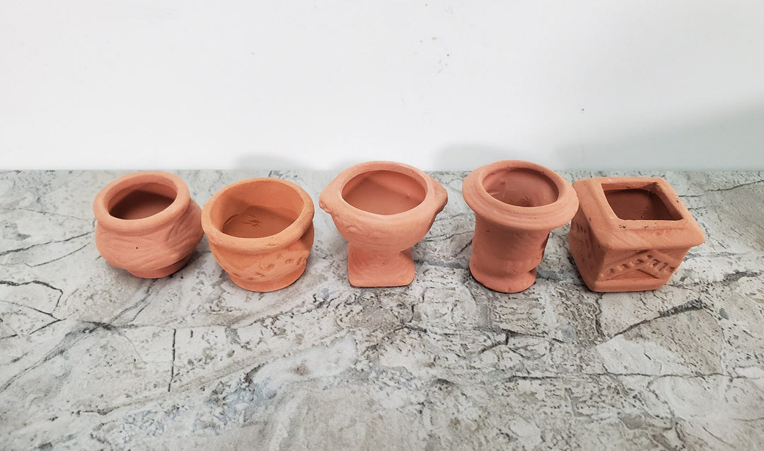 Dollhouse Terra Cotta Pots Planters Set of 5 Unglazed 1:12 Scale Miniatures