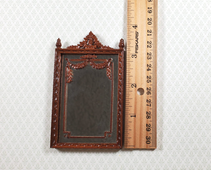Bespaq Dollhouse Mirror Walnut Finish Victorian Style 1:12 Scale Miniature - MiniatureCrush