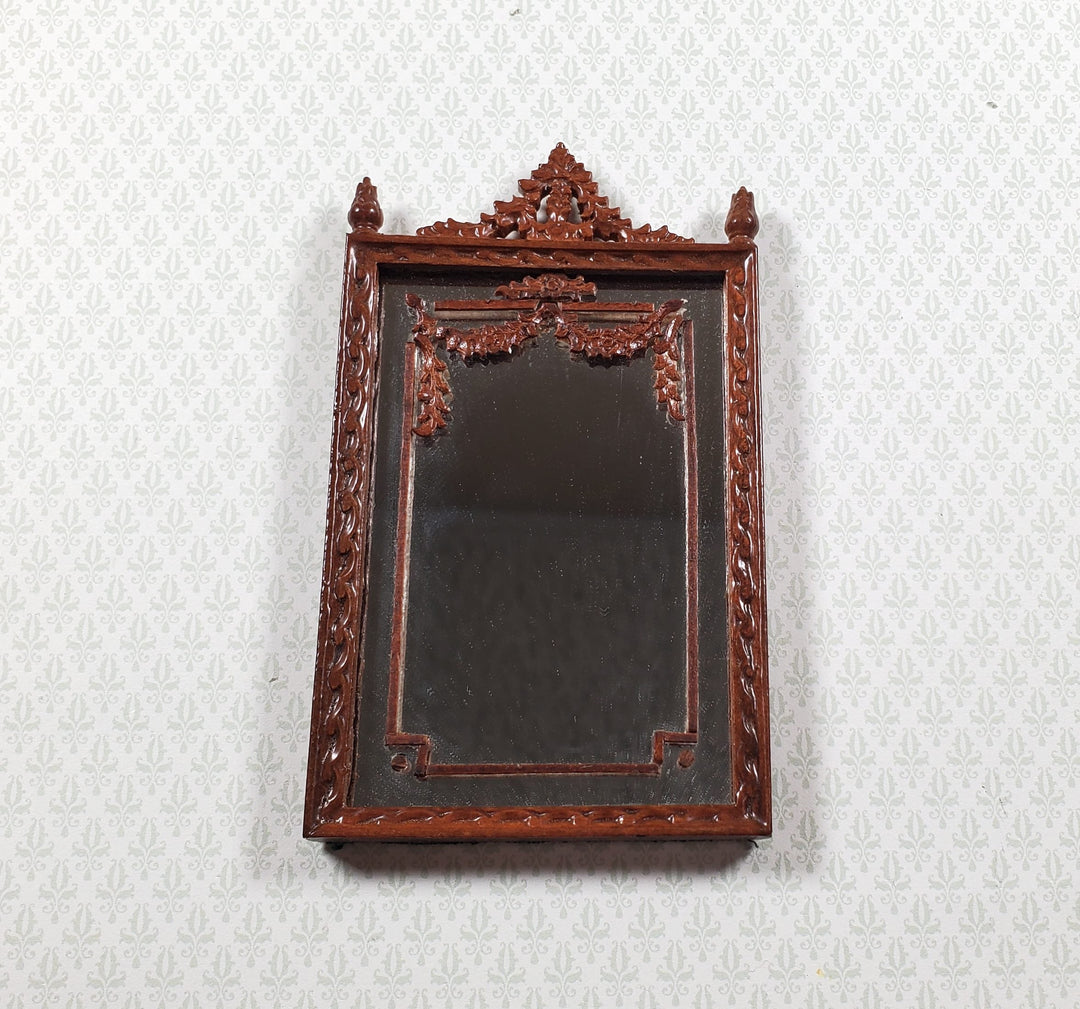 Bespaq Dollhouse Mirror Walnut Finish Victorian Style 1:12 Scale Miniature - MiniatureCrush