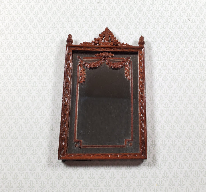Bespaq Dollhouse Mirror Walnut Finish Victorian Style 1:12 Scale Miniature - MiniatureCrush