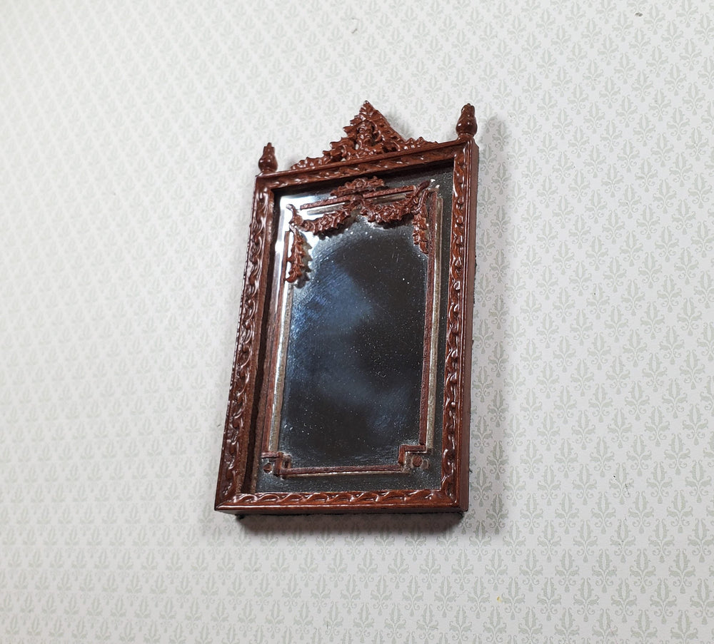 Bespaq Dollhouse Mirror Walnut Finish Victorian Style 1:12 Scale Miniature - MiniatureCrush