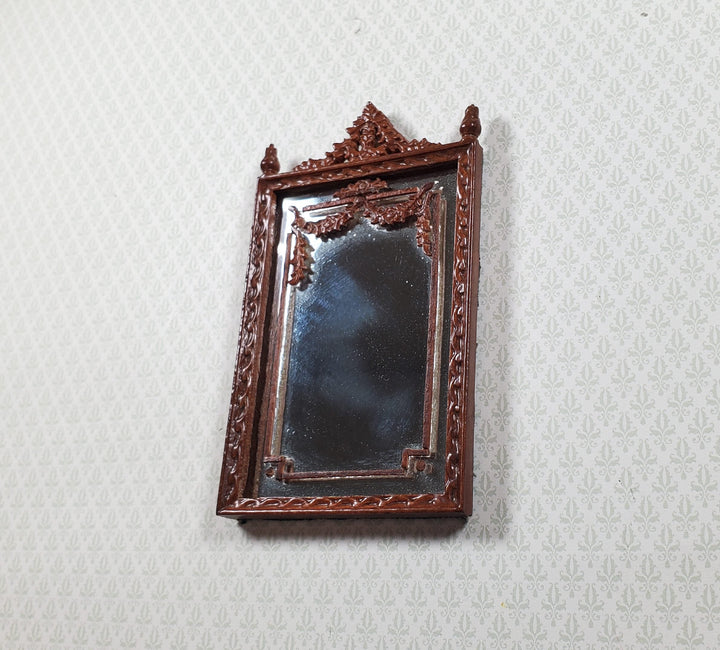 Bespaq Dollhouse Mirror Walnut Finish Victorian Style 1:12 Scale Miniature - MiniatureCrush