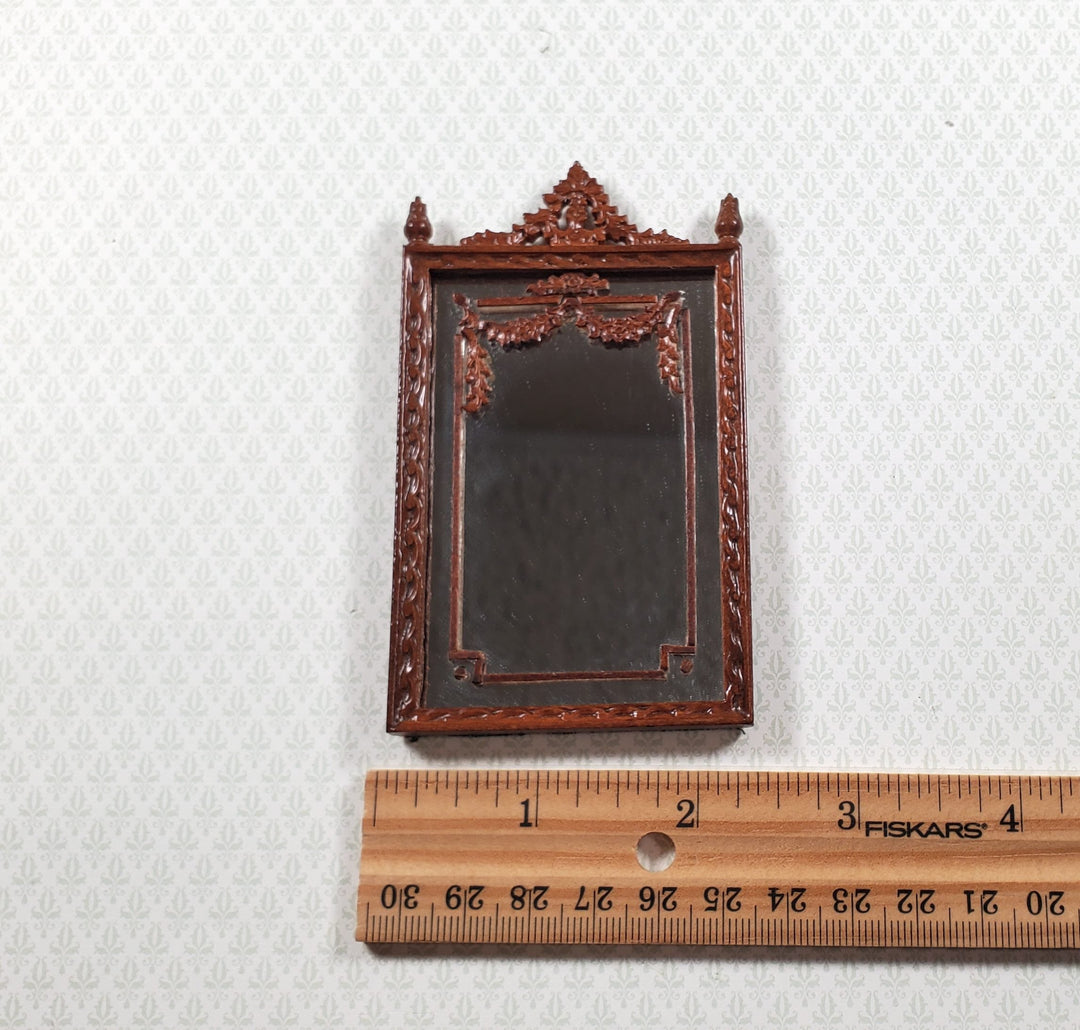Bespaq Dollhouse Mirror Walnut Finish Victorian Style 1:12 Scale Miniature - MiniatureCrush