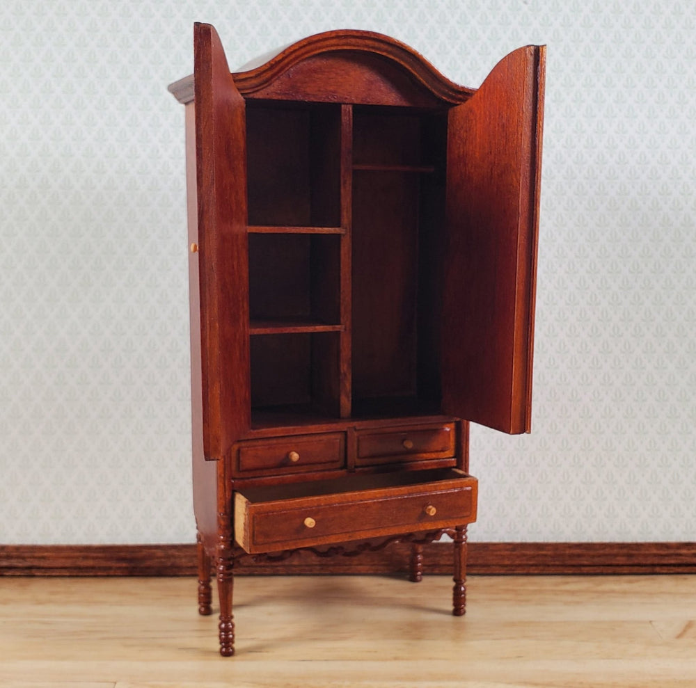 Bespaq Dollhouse Wardrobe 1:12 Scale Miniature Furniture Walnut Finish Estate Piece - MiniatureCrush